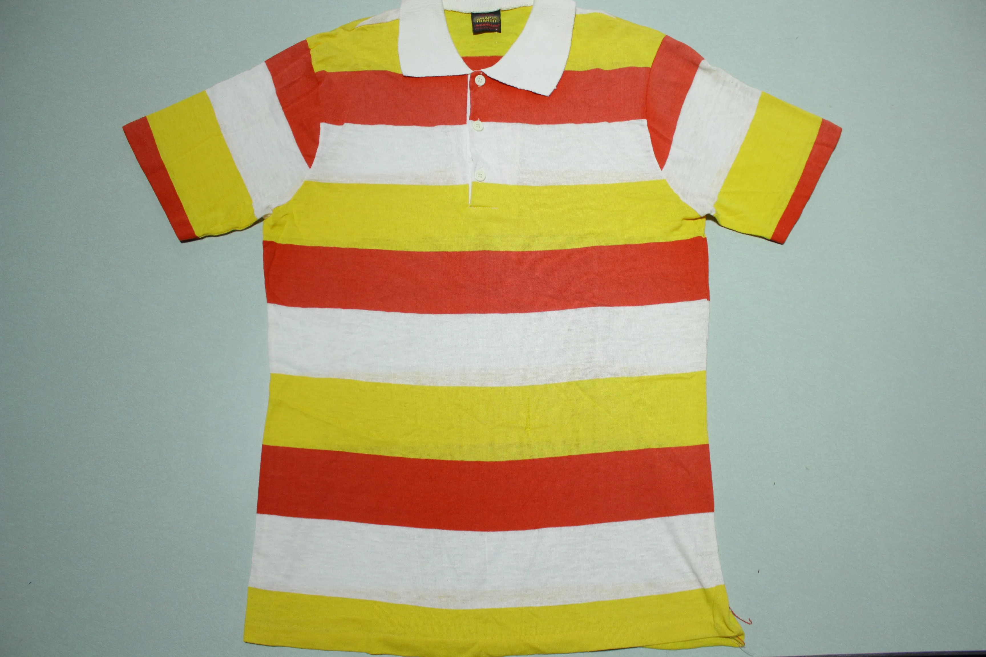 Wrangler Wrapid Transit Made in USA Vintage Striped 80's Polo Tennis Golf Shirt