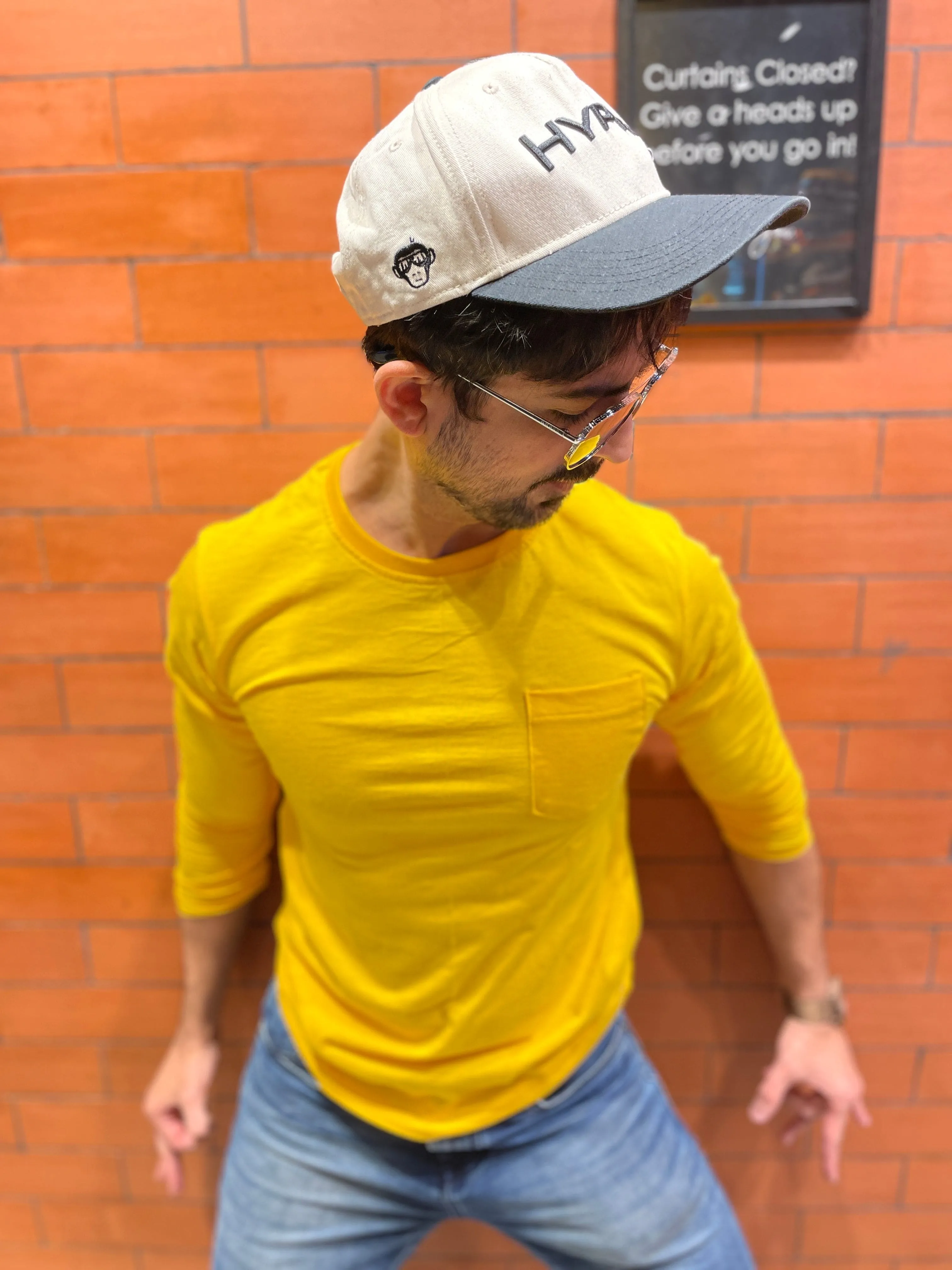 Yellow Slub Fabric Pocket T-shirt