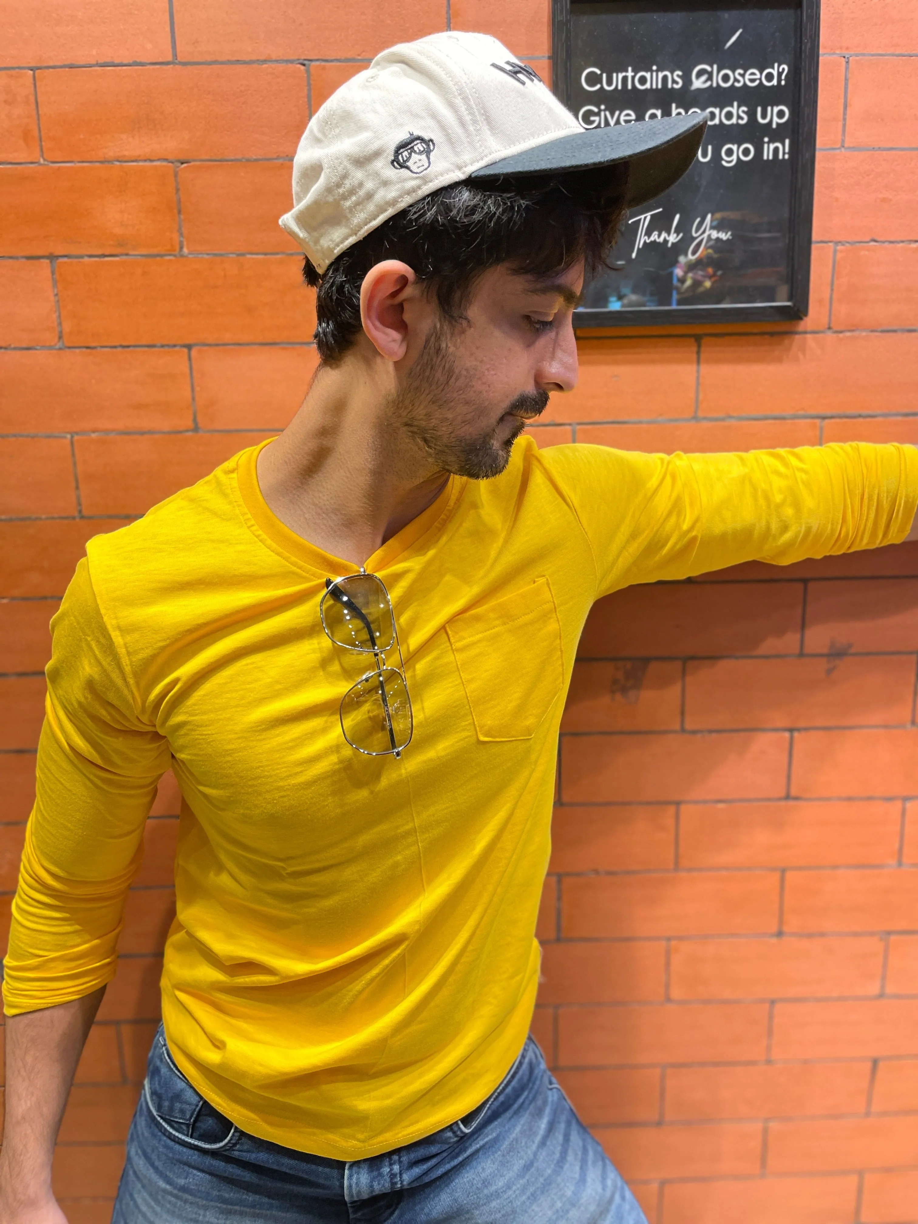 Yellow Slub Fabric Pocket T-shirt